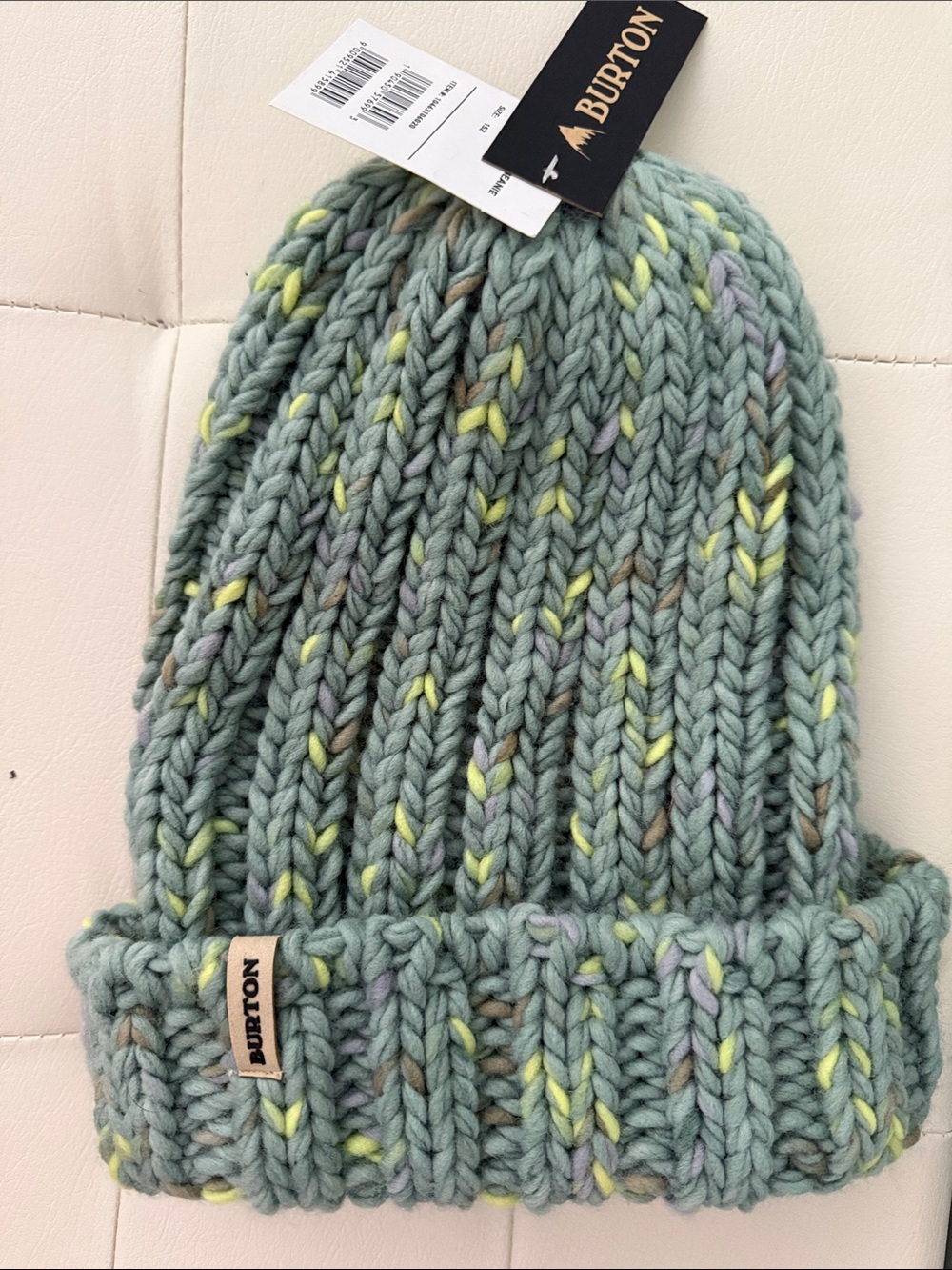 Burton Kids Chunky Knit Beanie in Sage Green with Yellow Flecks